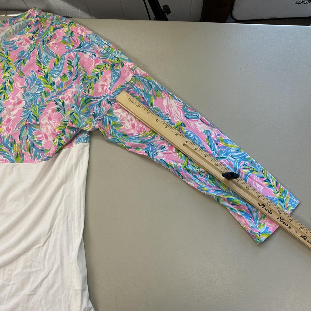 Lilly Pulitzer Finn Top Womens XXL White Pink Floral Unicorn of the Sea Long 1X - Picture 7 of 12